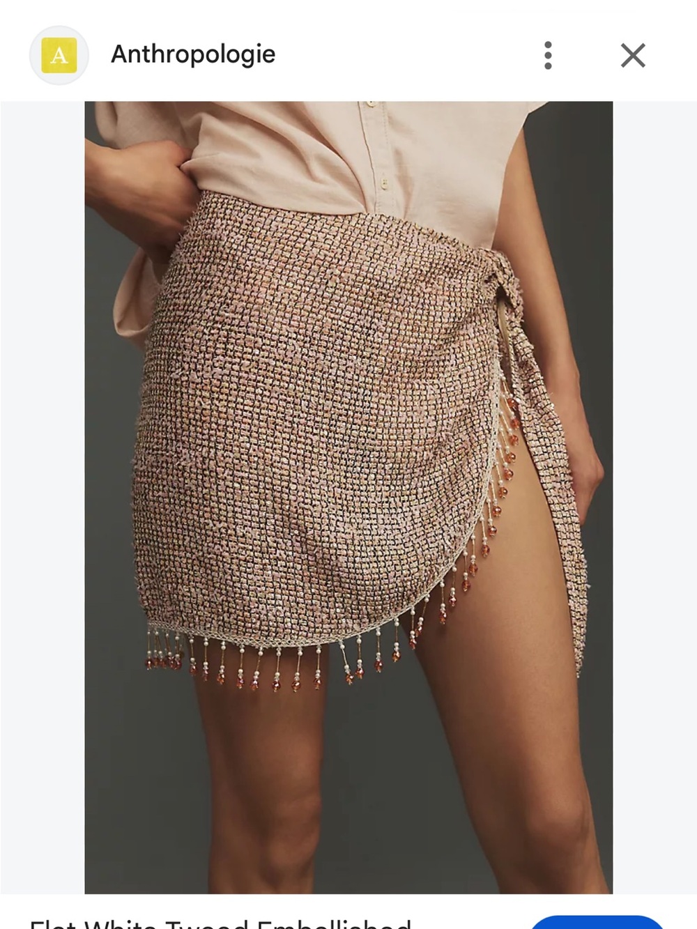 Anthropologie Blush Tweed Beaded Wrap Mini Skirt
